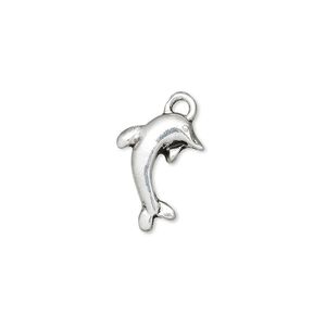 Charm, antique silver-finished "pewter" (zinc-based alloy), 16x12mm dolphin. Sold per pkg of 10.