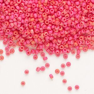 Seed bead, Miyuki, glass, pkg/250g, #11 rocaille, opaque matte rainbow coral, (RR-407FR).