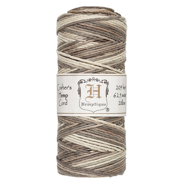Cord, Hemptique®, polished variegated hemp, camo, 1mm diameter, 20-pound test. Sold per 205-foot spool. image number 0