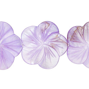 Bead, mother-of-pearl shell (dyed), light purple, 29x28mm-31x30mm carved flat flower, 0.6-0.8mm hole, Mohs hardness 3-1/2. Sold per 15-1/2" to 16" strand.