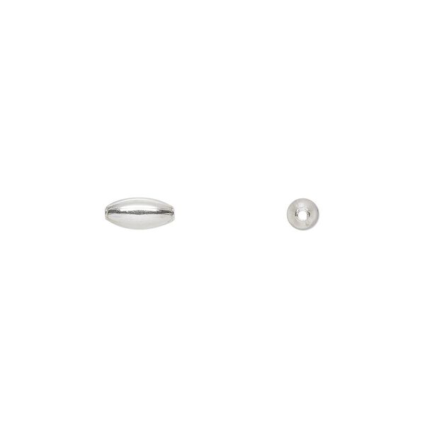 Bead, sterling silver, 7x3mm smooth oval. Sold per pkg of 10. image number 0