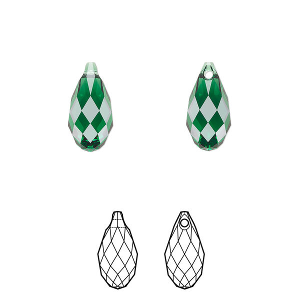 Briolette 144pk majestic green, Swarovski® 13x6.5mm pendant drop 6010 image number 0