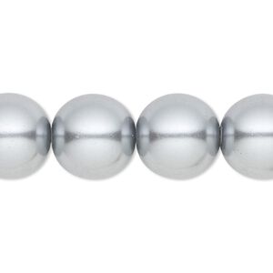 Bead, crystal pearl, silver, 14mm round. Sold per 15-1/2" to 16" strand, approximately 25 beads.