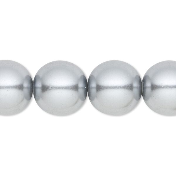 Bead, crystal pearl, silver, 14mm round. Sold per 15-1/2" to 16" strand, approximately 25 beads. image number 0