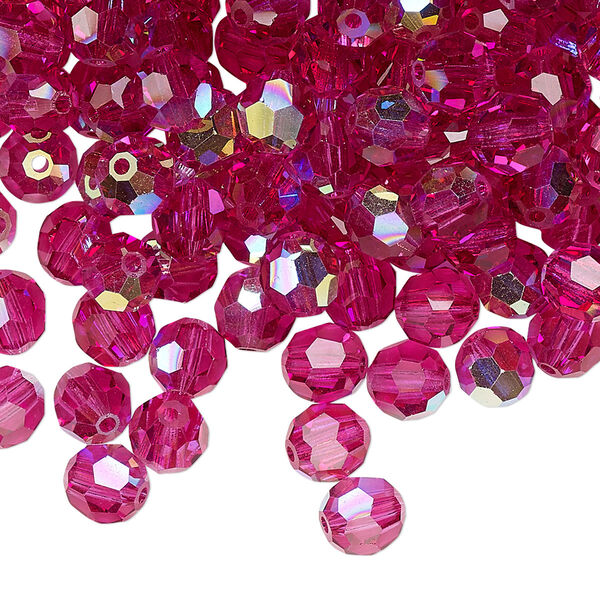 Bead 24pk fuchsia AB, Preciosa Czech crystal 6mm round image number 0