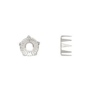 Rhinestone mount, imitation rhodium-plated brass, 9x5mm with SS40 rose or rose 5-prong tiffany setting. Sold per pkg of 100.