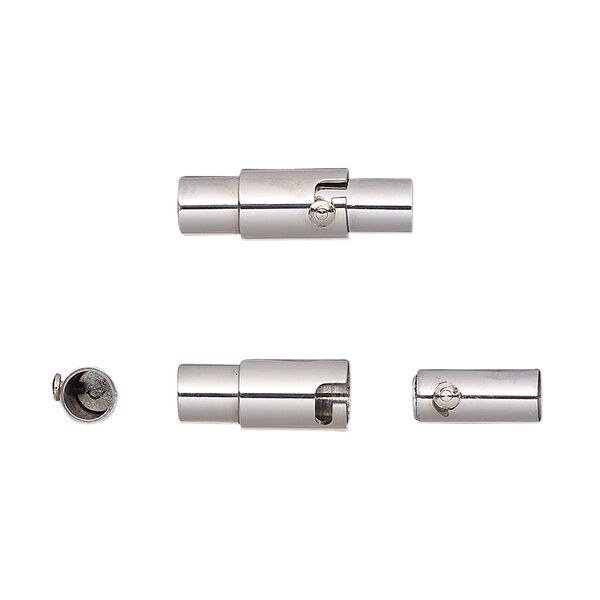 Clasp, magnetic, stainless steel, 17x5mm locking round tube with glue-in ends, 3.5mm inside diameter. Sold individually. image number 0