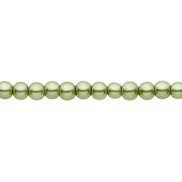 Bead, crystal pearl, medium green, 4mm round. Sold per pkg of (2) 15-1/2" to 16" strands, approximately 200 beads. image number 0