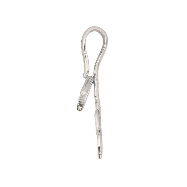 Bail, ice-pick, sterling silver, 33x10mm branch with leaves, 5mm grip length. Sold individually. image number 1