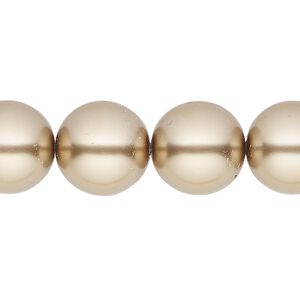 Bead, glass pearl, coated glass, champagne, 14mm round. Sold per 15 " strand, approximately 30 beads.