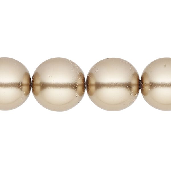 Bead, glass pearl, coated glass, champagne, 14mm round. Sold per 15 " strand, approximately 30 beads. image number 0