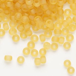 Seed bead, Miyuki, glass, pkg/25g, #6 rocaille, translucent matte light topaz (RR-132F).