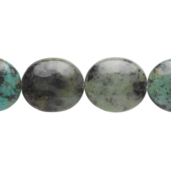 African "turquoise" 1pkg1, flat oval bead 15.5-16 inch 16x14mm image number 0