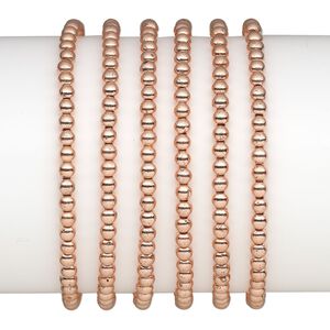 Bracelet, stretch, copper-coated plastic, 4mm round, 7 inches. Sold per pkg of 6.