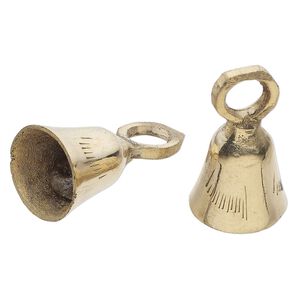 Bell, brass, 1-1/2 inch bell with line design and clapper. Sold per pkg of 2.