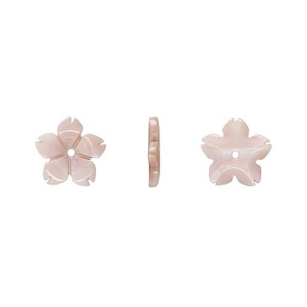 Bead, mother-of-pearl shell (dyed), pink, 10x2mm hand-cut center-drilled single-sided flower, 3-1/2 Mohs hardness. Sold per pkg of 2. image number 0