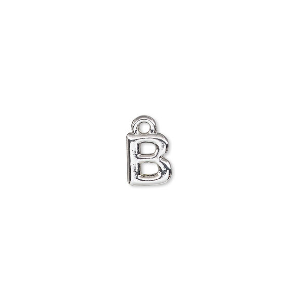 Charm, silver-finished "pewter" (zinc-based alloy), 7.5x6.5mm alphabet letter B. Sold per pkg of 2. image number 0