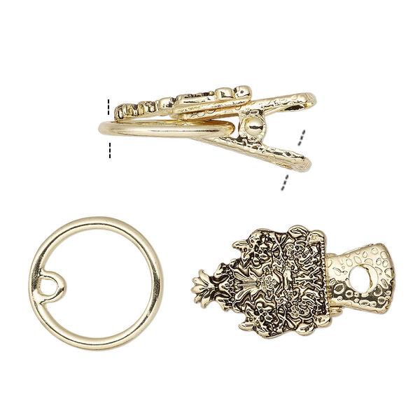 Clasp, alligator clip, antique gold-finished steel and "pewter" (zinc-based alloy), 19x15mm fancy pentagon. Sold individually. image number 0