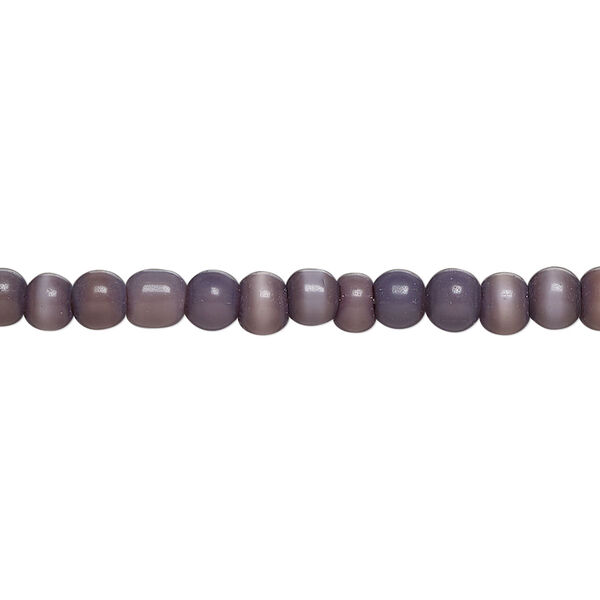 Bead, cat's eye glass (fiber optic glass), opaque matte dark purple, 3-5mm round, economy grade. Sold per 15-inch strand. image number 0