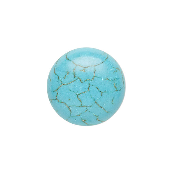 Cabochon, "turquoise" (resin) (imitation), 20mm calibrated round with matrix. Sold individually. image number 0