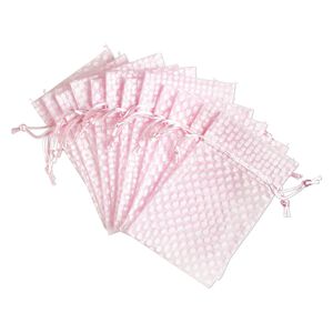 Pouch, organza, light pink and white, 6x4 inches with dots pattern and drawstring closure. Sold per pkg of 12.