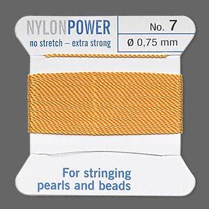 Thread, Griffin, nylon, amber yellow, size #7. Sold per 2-meter card (approximately 78 inches).