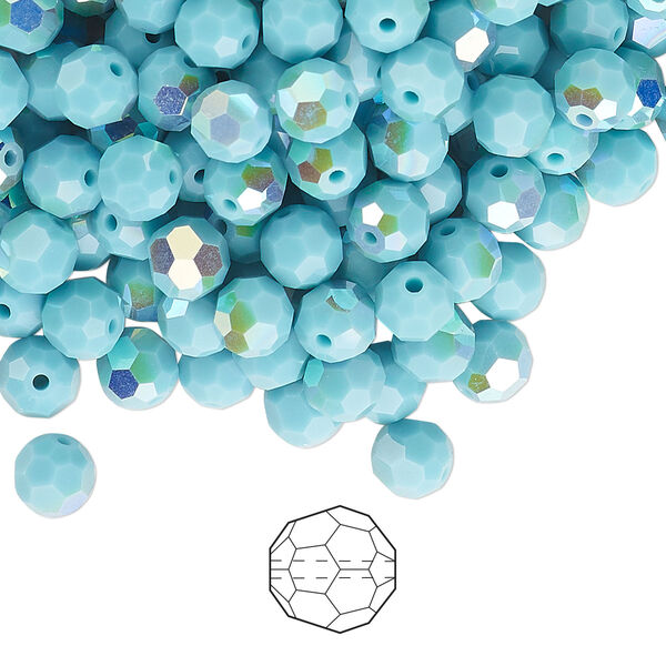 Bead 144pk turquoise AB, Preciosa Czech crystal 5mm round image number 0