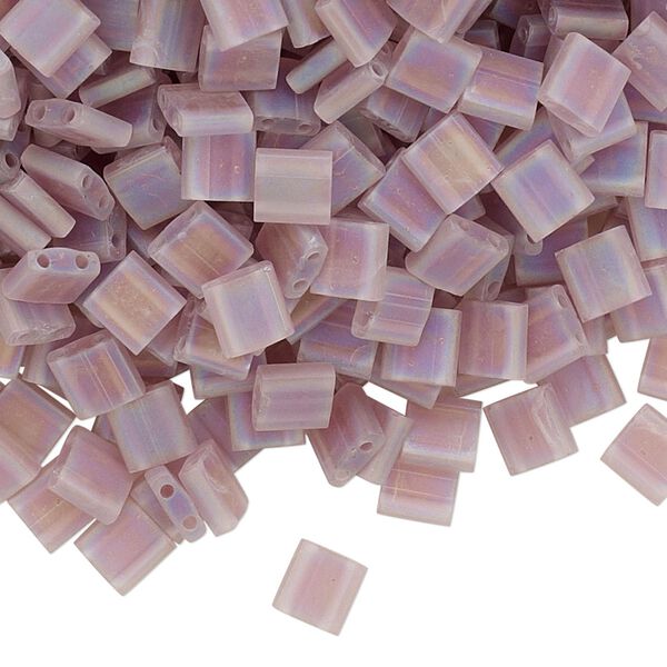 Seed bead, TILA®, glass, pkg/10g, 5mm full tila square, translucent matte rainbow light violet, (TL-142FR). image number 0