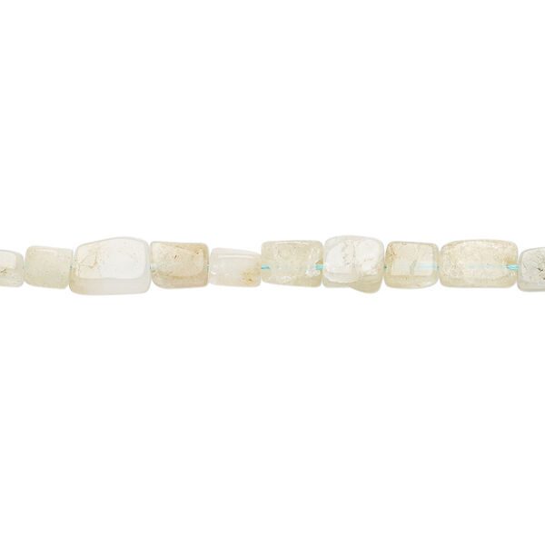 Bead, aquamarine (heated), 4x3mm-8x4mm hand-cut flat rectangle, D grade, Mohs hardness 7-1/2 to 8. Sold per 14-inch strand. image number 0