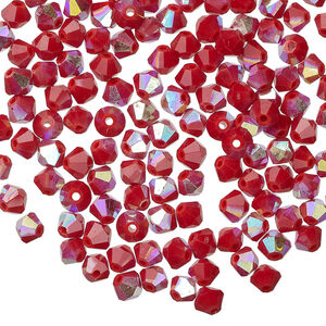 Bead 1pkg144 red AB opaque, Celestial Crystal&reg;, 4mm bicone