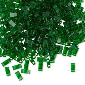 Seed bead, TILA®, glass, pkg/250g, 5x2.3mm half tila rectangle, transparent pistachio, (HTL-146).