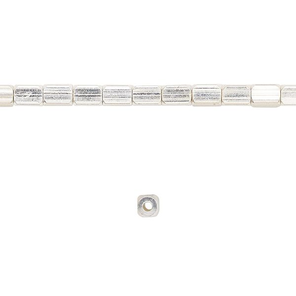Bead, silver-finished "pewter" (zinc-based alloy), 4x3mm rounded cube. Sold per 8-inch strand. image number 0