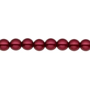 Bead, Czech pearl-coated glass druk, opaque crimson, 6mm round. Sold per 15-1/2" to 16" strand.