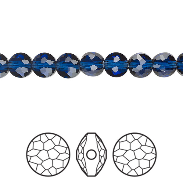 Bead 288pk dark sapphire, Swarovski® ReCreated™ 6mm puffed round 5034 image number 0