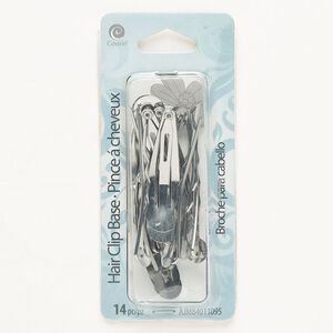 Hair clip mix, steel, pkg/14, silver finish, 1-1/2 inch with 8mm or 10mm round setting.