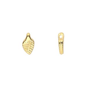 Charm, gold-finished "pewter" (zinc-based alloy), 11x6mm side-drilled double-sided leaf. Sold per pkg of 100.