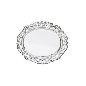 Pin back, silver-plated brass, 55x46mm filigree oval with 40x30mm oval setting. Sold individually.