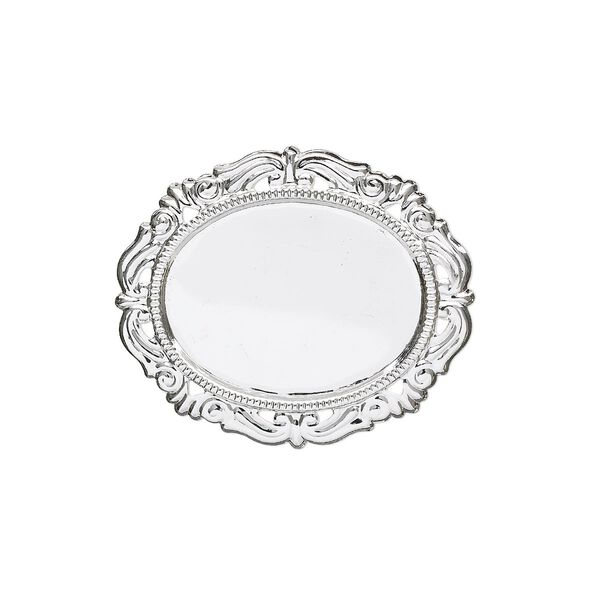 Pin back, silver-plated brass, 55x46mm filigree oval with 40x30mm oval setting. Sold individually. image number 0