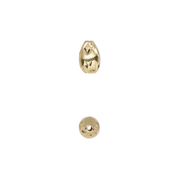 Bead, gold-plated sterling silver, 8x5mm diamond-cut teardrop. Sold individually. image number 0