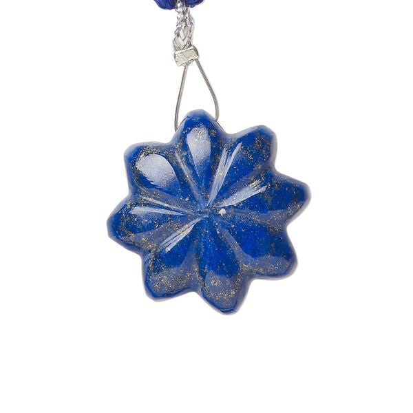 Lapis lazuli / rainbow moonstone 1pkg1, top-drilled hand-cut 1sided carved flower bead natural, 22mm image number 1