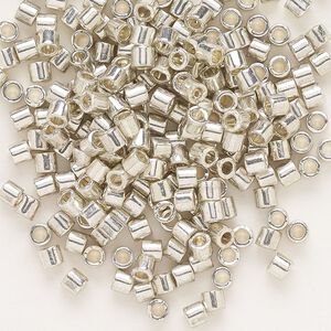 Seed bead, Delica®, glass, pkg/250g, #8 round, opaque galvanized silver (DBL-0035).