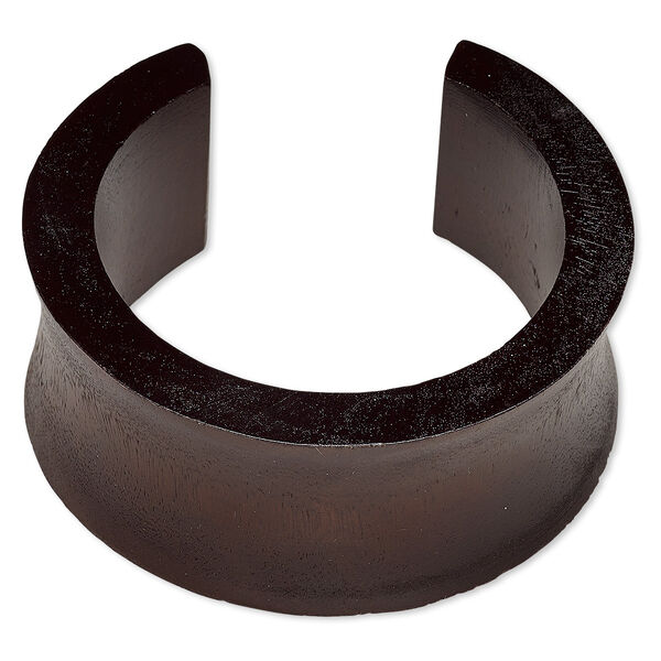 Bracelet, cuff, wood (dyed / waxed), dark brown, 37mm wide hand-carved curved band, 7-1/2 inches. Sold individually. image number 0