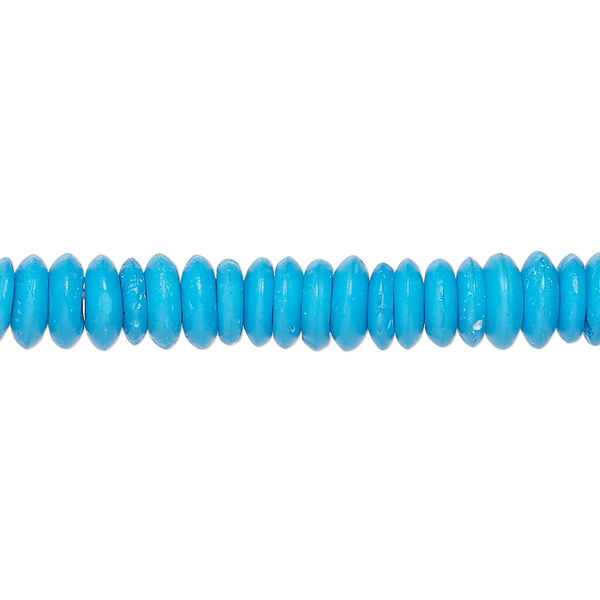 Bead, bone (dyed), turquoise blue, 7x2mm saucer, Mohs hardness 2-1/2. Sold per 15-1/2" to 16" strand. image number 0