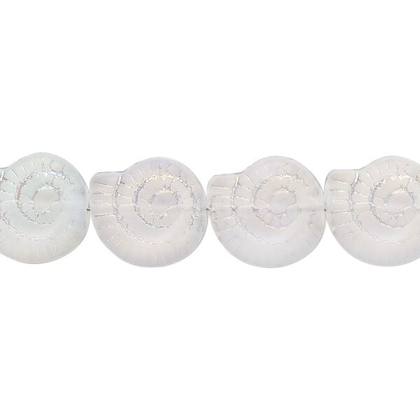 Pressed glass 1pkg1, 2-sided nautilus shell bead, 15.5-16 inch matte clear AB 12x11.5mm image number 0