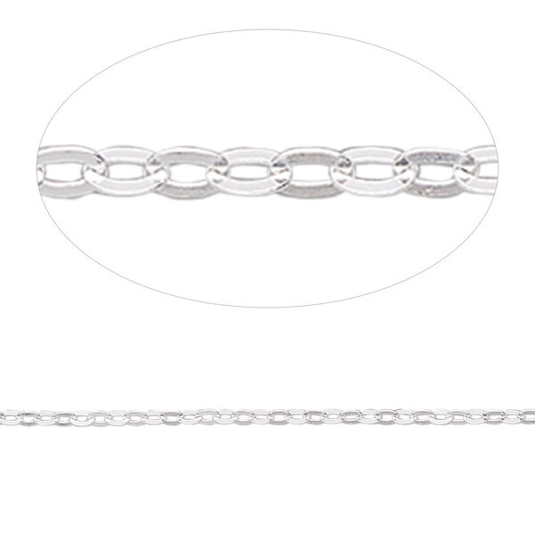 Chain, sterling silver, 1.5mm flat cable. Sold per pkg of 5 feet. image number 0