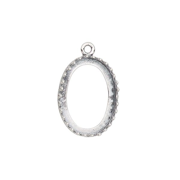 Drop, JBB Findings, antiqued sterling silver, 19x15mm oval with open back and decorative trim, 18x13mm oval bezel setting. Sold individually. image number 0