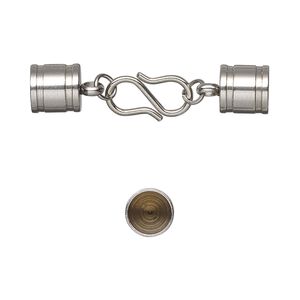 Clasp S-hook 1pkg1, 34x8mm / fits 7x7mm cord / 4mm 21 gauge jump ring, stainless steel 1-strand