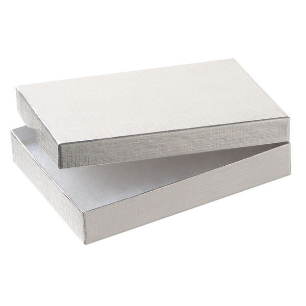 Box 1pkg4, paper and "cotton" filled, silver 5-1/4 x 3-3/4 x 7/8 inches rectangle image number 1