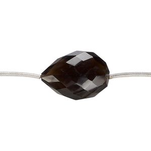 Smoky quartz 1pkg5, hand-cut faceted puffed teardrop bead 18x13mm-23x17mm
