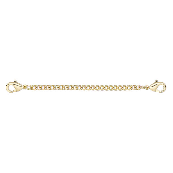 Extender chain, gold-finished brass and steel, 2.4mm curb, 2 inches with (2) lobster claw clasps. Sold per pkg of 2. image number 0